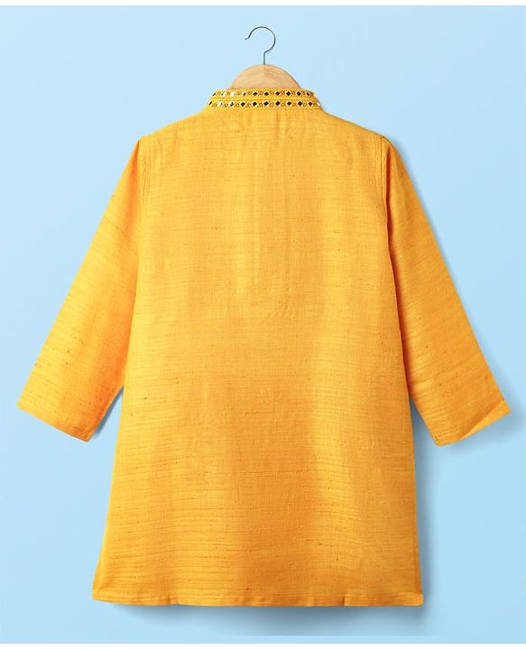 Babyhug Woven Full Sleeves Kurta Pyjama Set with Lace Detailing - Yellow & White