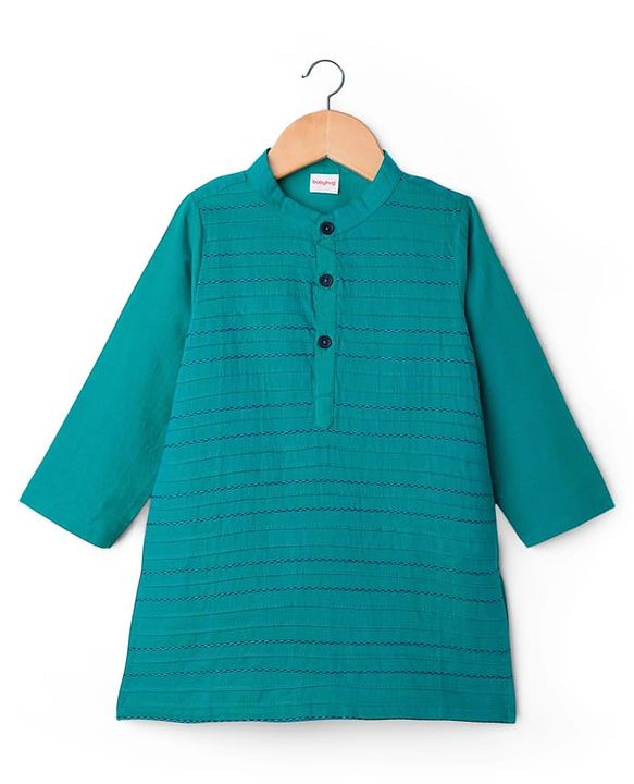 Babyhug Cambric Woven Full Sleeves Kurta Pajama Set With Embriodery - Teal Blue