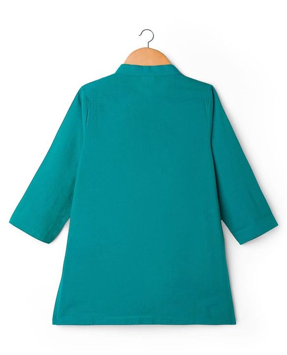 Babyhug Cambric Woven Full Sleeves Kurta Pajama Set With Embriodery - Teal Blue