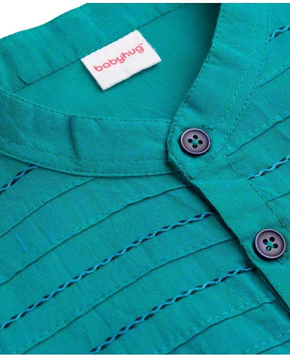 Babyhug Cambric Woven Full Sleeves Kurta Pajama Set With Embriodery - Teal Blue