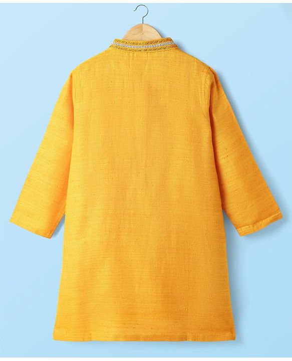 Babyhug Woven Full Sleeves Kurta Pyjama Set with Lace Detailing - Yellow & White