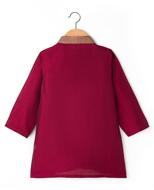 Babyhug Woven Full Sleeves Floral Embroidered Kurta with Pyjama Set - Maroon
