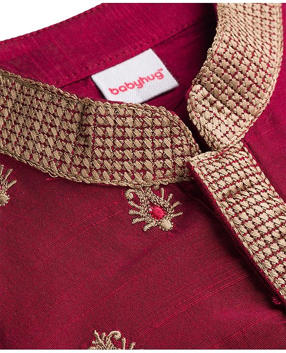 Babyhug Woven Full Sleeves Floral Embroidered Kurta with Pyjama Set - Maroon