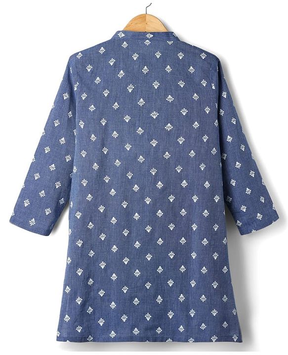 Babyhug Cotton Woven Full Sleeves Kurta with Floral Print - Blue
