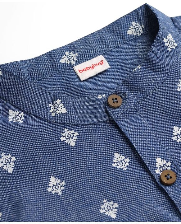 Babyhug Cotton Woven Full Sleeves Kurta with Floral Print - Blue