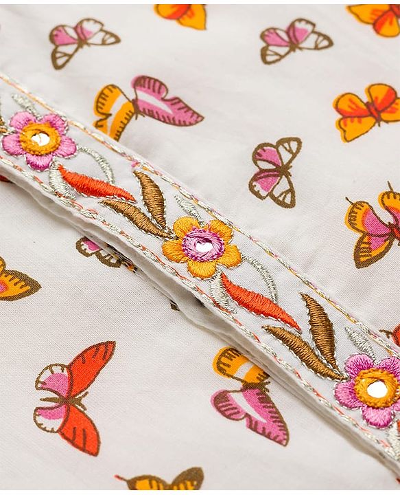 Babyhug Cambric Woven Full Sleeves Kurta Dhoti Set Butterfly Print - White