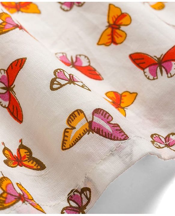 Babyhug Cambric Woven Full Sleeves Kurta Dhoti Set Butterfly Print - White