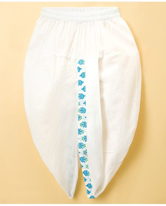 Babyhug 100% Cotton Woven Full Sleeves Kurta & Dhoti Set With Floral Print - Blue