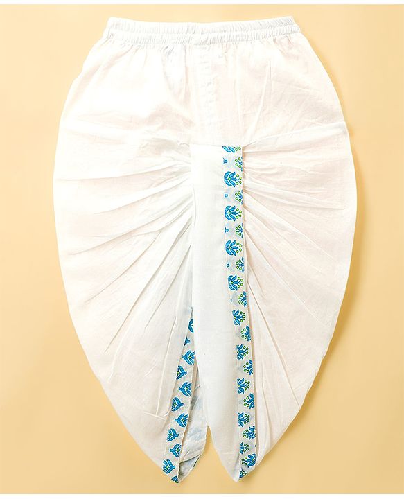 Babyhug 100% Cotton Woven Full Sleeves Kurta & Dhoti Set With Floral Print - Blue