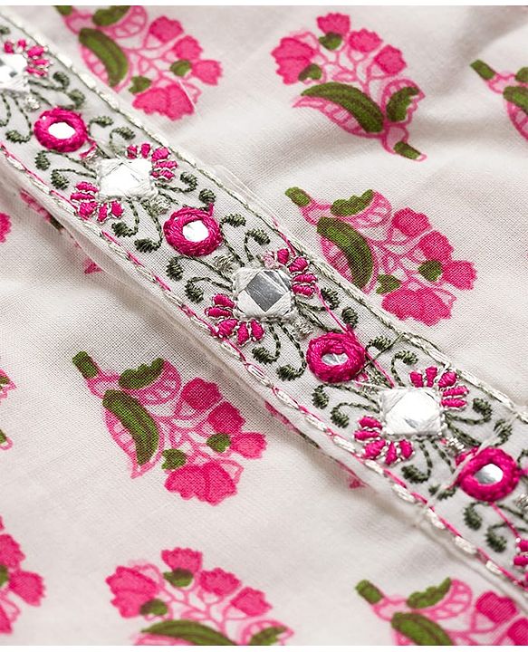 Babyhug Cambric Woven Full Sleeves Kurta Dhoti Set Floral Print - White