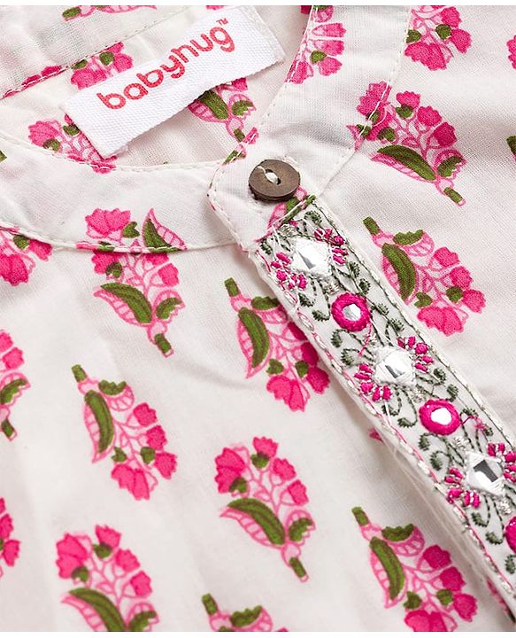 Babyhug Cambric Woven Full Sleeves Kurta Dhoti Set Floral Print - White