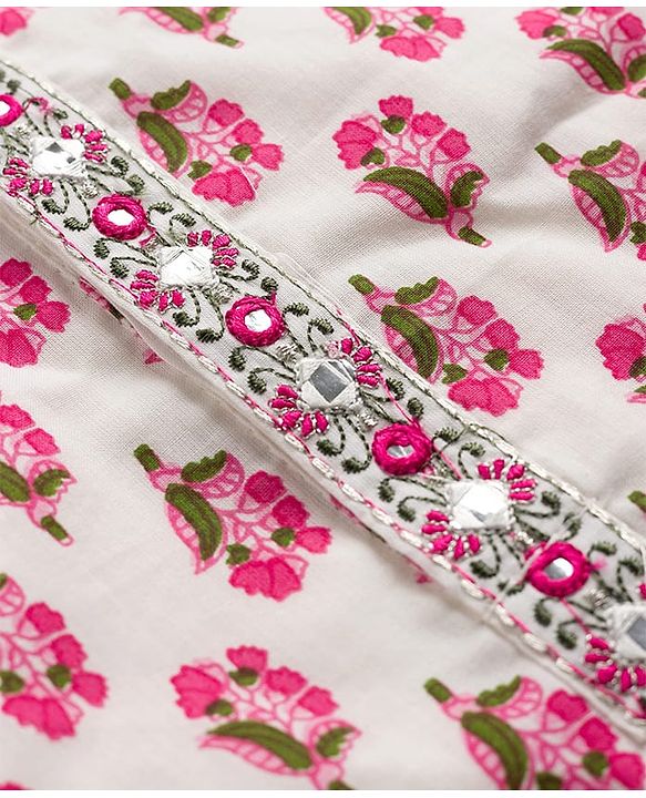 Babyhug Cambric Woven Full Sleeves Kurta Dhoti Set Floral Print - White