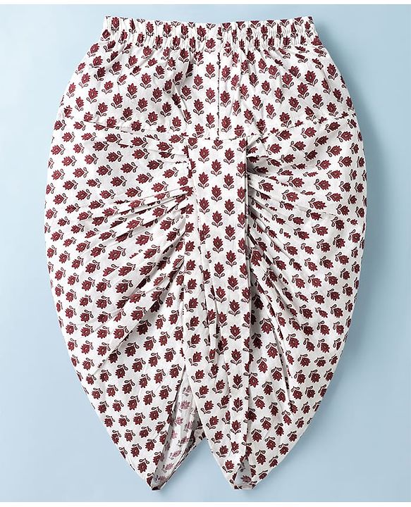 Babyhug Cambric Woven Full Sleeves Dhoti Kurta Set & Nehru Jacket With Floral Print - White