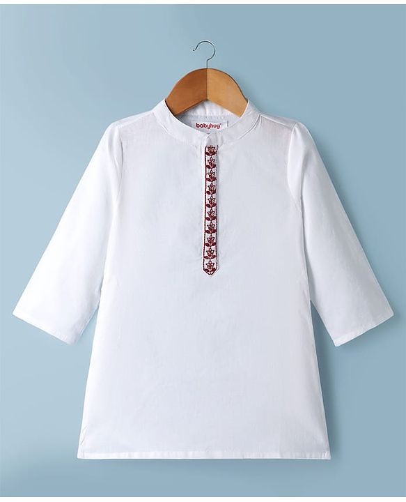 Babyhug Cambric Woven Full Sleeves Dhoti Kurta Set & Nehru Jacket With Floral Print - White