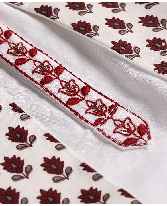 Babyhug Cambric Woven Full Sleeves Dhoti Kurta Set & Nehru Jacket With Floral Print - White