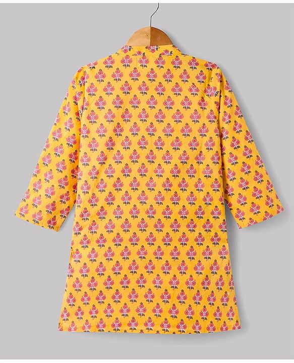 Babyhug 100% Cotton Cambric Woven Full Sleeves Floral Printed Kurta & Pyjama Set - Yellow