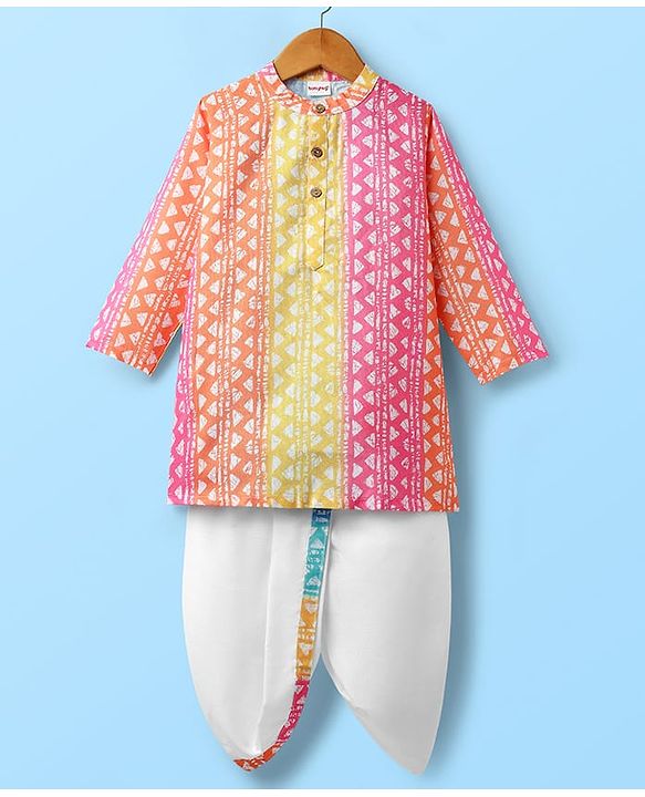 Babyhug Cotton Woven Full Sleeves Kurta Dhoti Set with Abstract Print - Multicolor