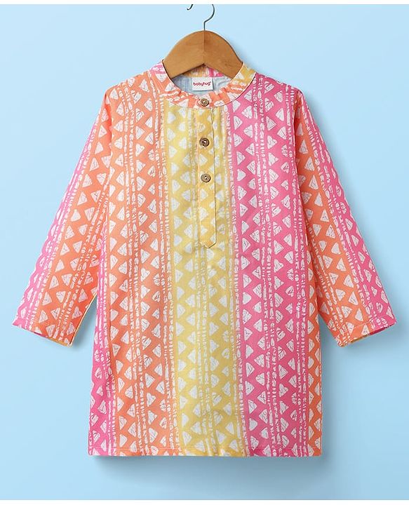 Babyhug Cotton Woven Full Sleeves Kurta Dhoti Set with Abstract Print - Multicolor