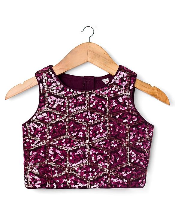 Babyhug Woven Sleeveless Embroidered Blouse With Glass Nylon Solid Saree - Wine