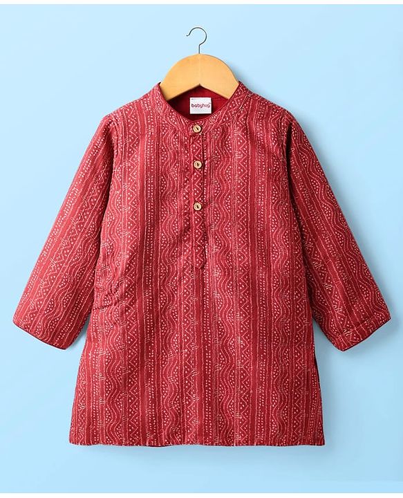 Babyhug Woven Full Sleeves Kurta Pajama Set with Embroidery & Sequin Detailing - Red
