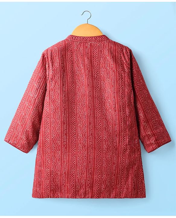 Babyhug Woven Full Sleeves Kurta Pajama Set with Embroidery & Sequin Detailing - Red