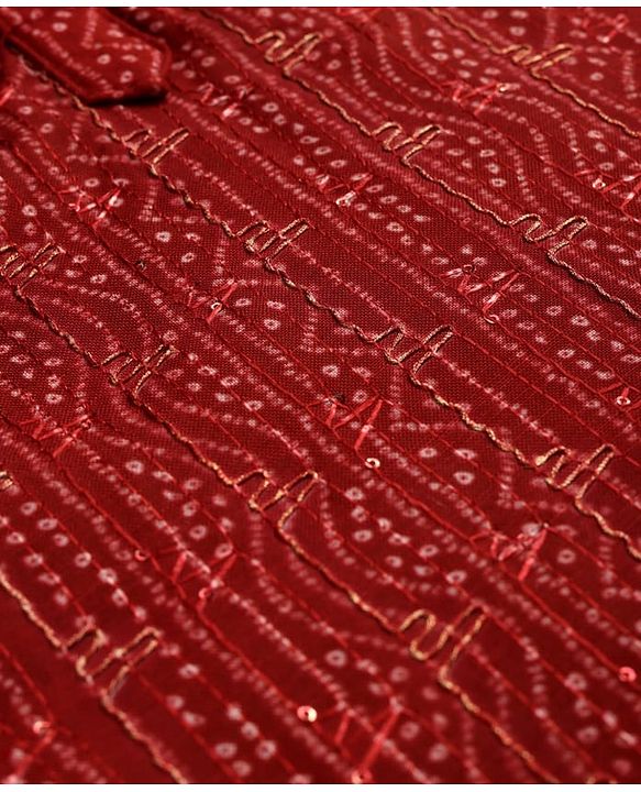 Babyhug Woven Full Sleeves Kurta Pajama Set with Embroidery & Sequin Detailing - Red