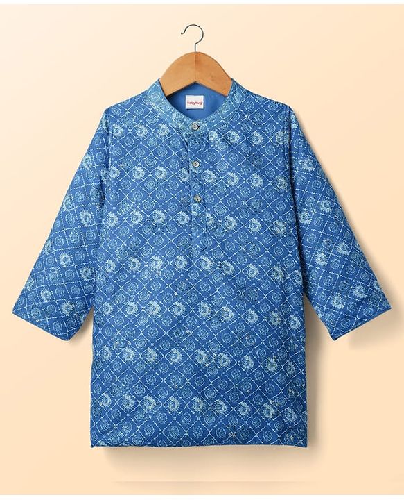 Babyhug Woven Full Sleeves Kurta Pajama Set with Embroidery & Sequin Detailing - Blue
