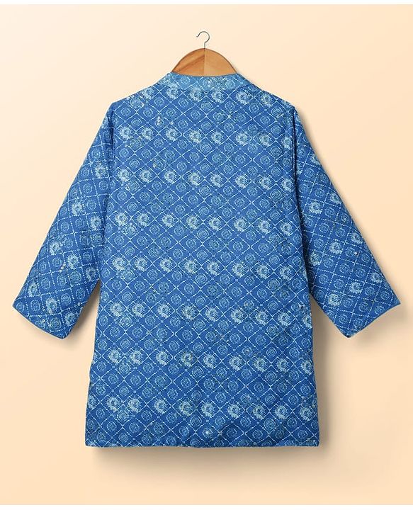 Babyhug Woven Full Sleeves Kurta Pajama Set with Embroidery & Sequin Detailing - Blue