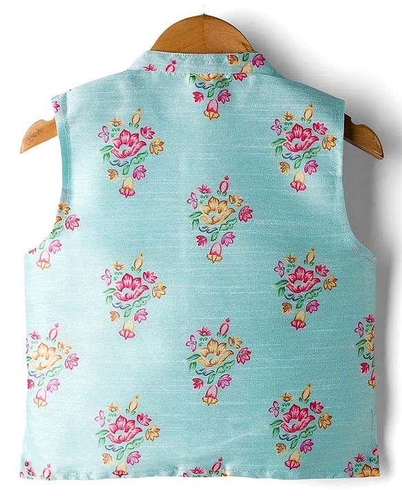 Babyhug Woven Full Sleeves Kurta Pajama Set with Jacket & Floral Print - Dark Pink