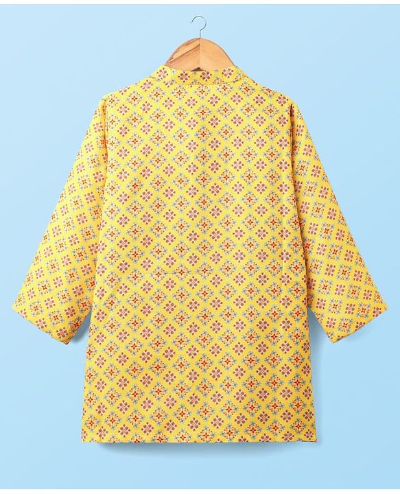 Babyhug Cambric Woven Full Sleeves Kurta Pajama Set with Motif Print - Yellow