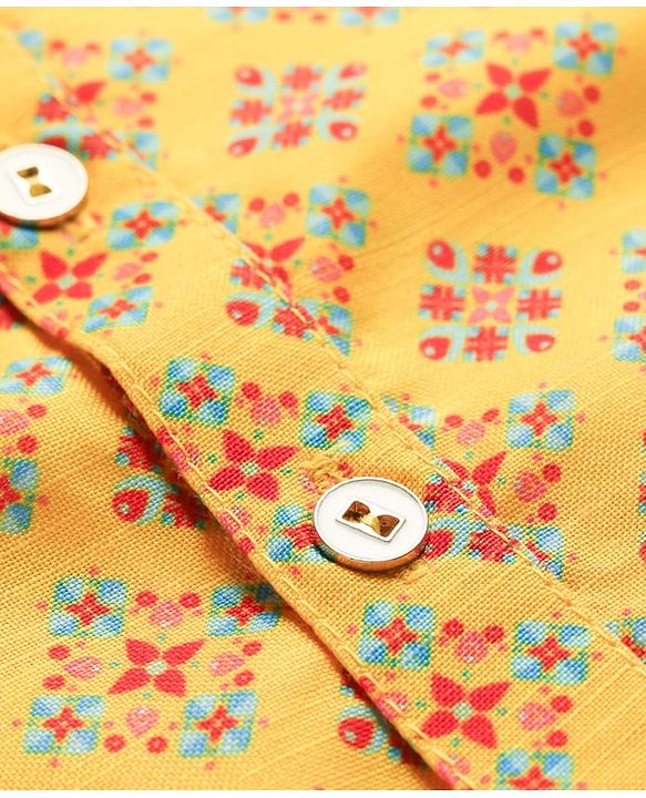 Babyhug Cambric Woven Full Sleeves Kurta Pajama Set with Motif Print - Yellow