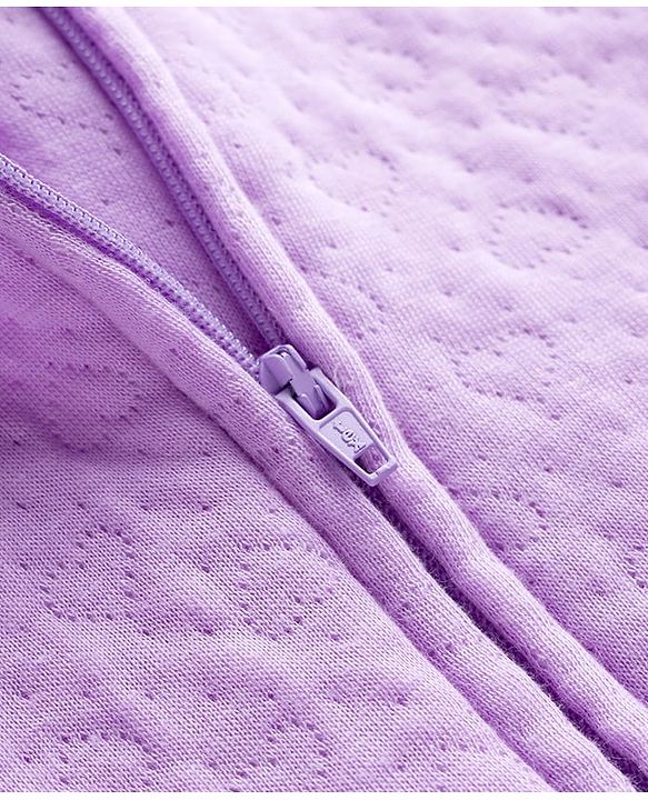 Babyhug Interlock Knit Full Sleeves Front Open Hooded Romper with Hearts Detailing - Purple