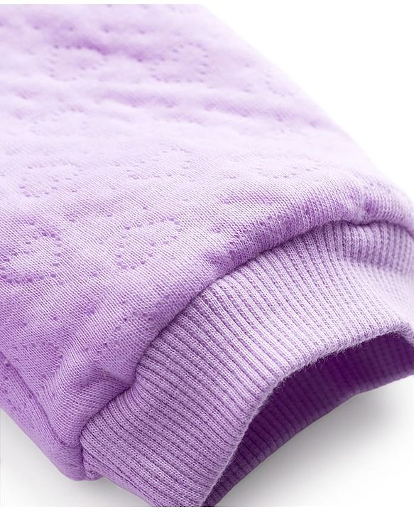 Babyhug Interlock Knit Full Sleeves Front Open Hooded Romper with Hearts Detailing - Purple