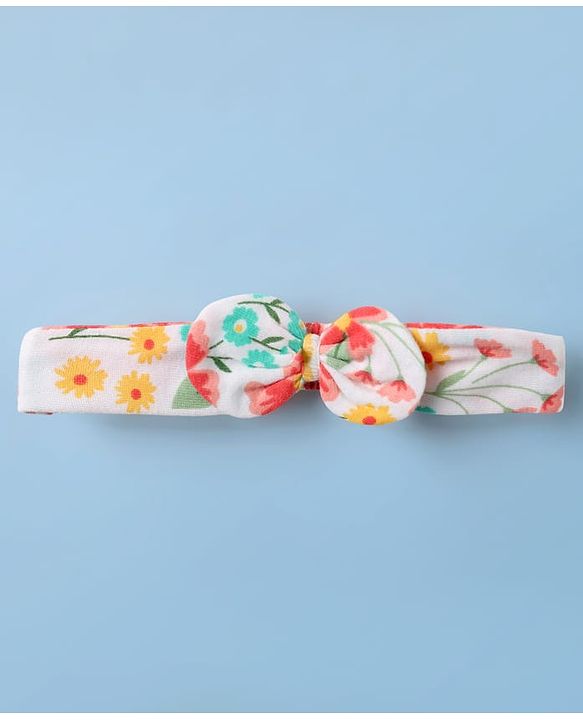 Babyhug 100% Cotton Interlock Knit Onesies With Hairband & Floral Print - Multicolour