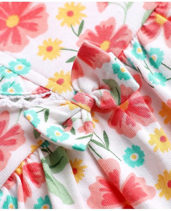 Babyhug 100% Cotton Interlock Knit Onesies With Hairband & Floral Print - Multicolour
