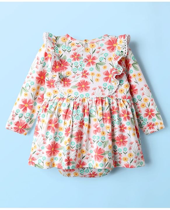 Babyhug 100% Cotton Interlock Knit Onesies With Hairband & Floral Print - Multicolour