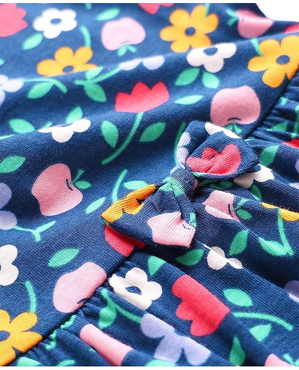 Babyhug 100 % Cotton Full Sleeves Floral Printed Onesies With Headband - Navy Blue