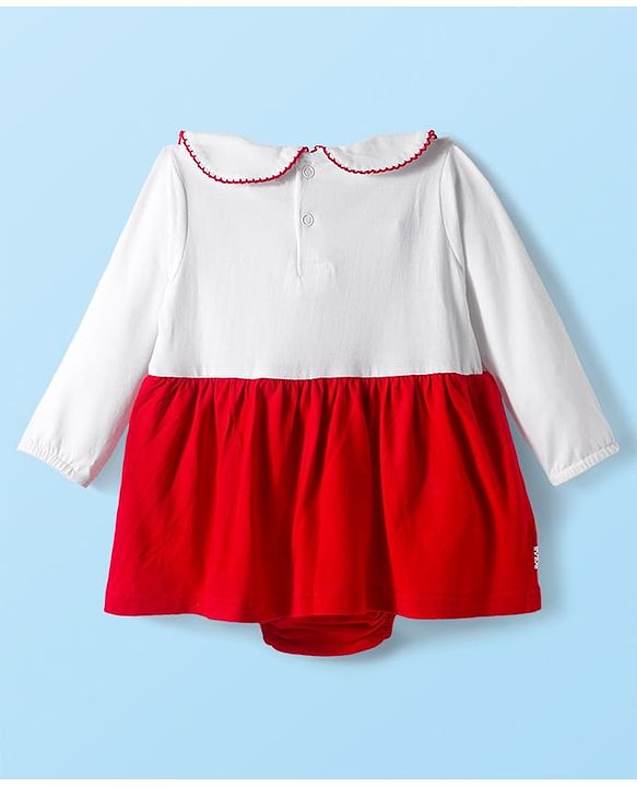 Babyhug 100% Cotton Interlock Knit Full Sleeves Frock Syle Onesies With Hairband - Red