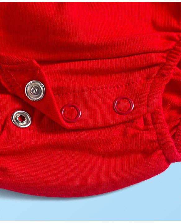 Babyhug 100% Cotton Interlock Knit Full Sleeves Frock Syle Onesies With Hairband - Red