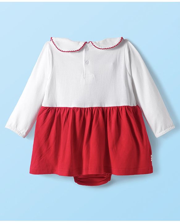 Babyhug 100% Cotton Interlock Knit Full Sleeves Frock Syle Onesies With Hairband - Red