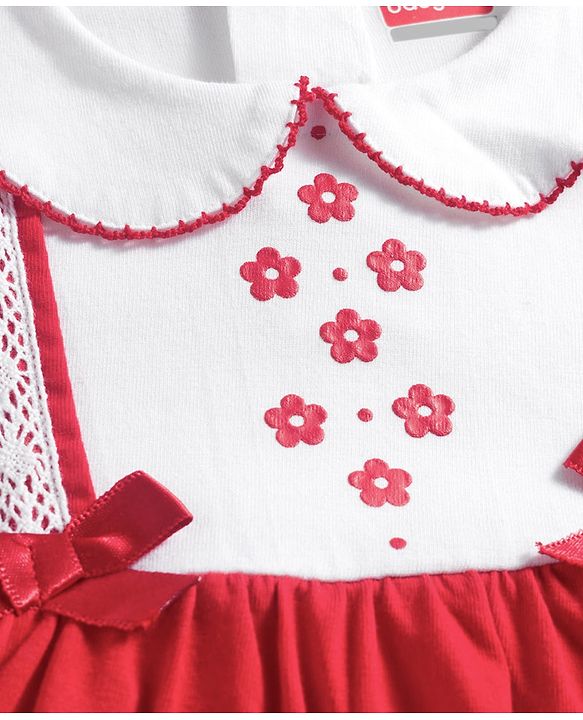 Babyhug 100% Cotton Interlock Knit Full Sleeves Frock Syle Onesies With Hairband - Red