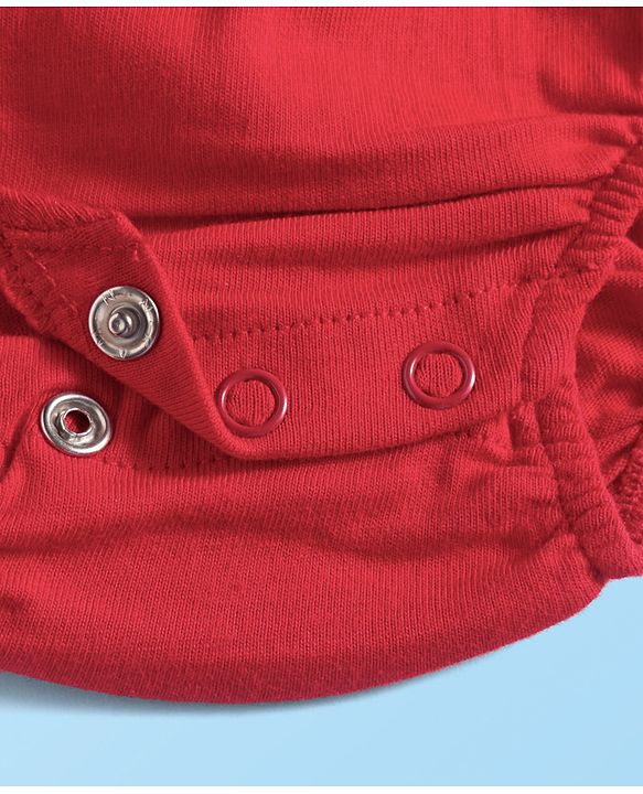 Babyhug 100% Cotton Interlock Knit Full Sleeves Frock Syle Onesies With Hairband - Red