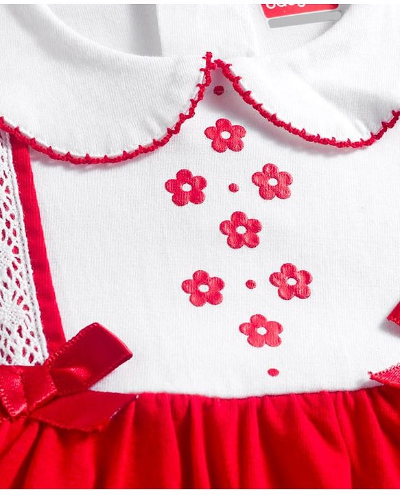 Babyhug 100% Cotton Interlock Knit Full Sleeves Frock Syle Onesies With Hairband - Red
