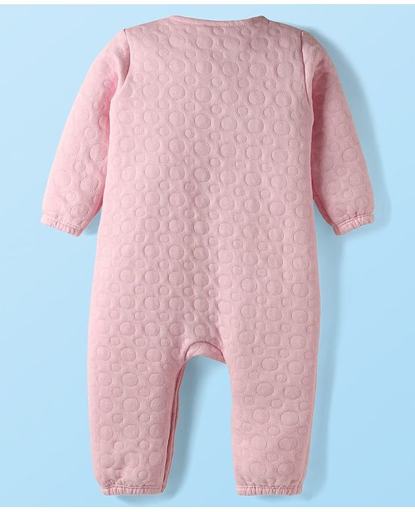 Babyhug 100% Cotton Full Sleeves Solid Coloured Romper With cap & Booties Set With Lace Detailing - Pink