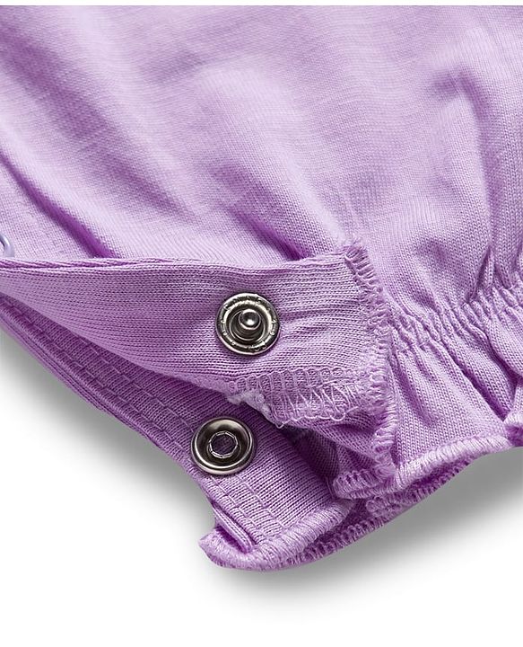 Babyhug 100% Cotton Interlock Knit Full Sleeves Front Open Romper with Frill Detailing Floral Embroidery & Bow Applique & Hairband - Purple