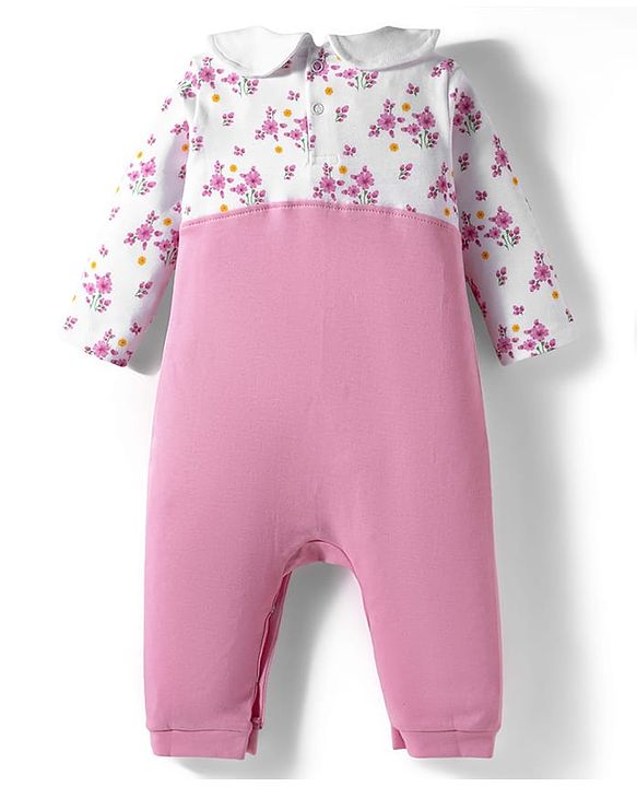 Babyhug 100% Cotton Knit Full Sleeves Bunny Embroidered Romper With Hairband & Booties - Pink