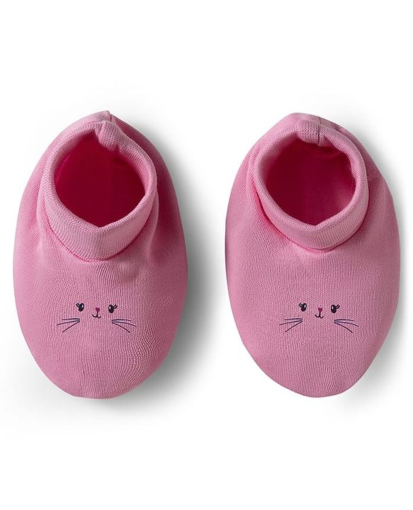 Babyhug 100% Cotton Knit Full Sleeves Bunny Embroidered Romper With Hairband & Booties - Pink