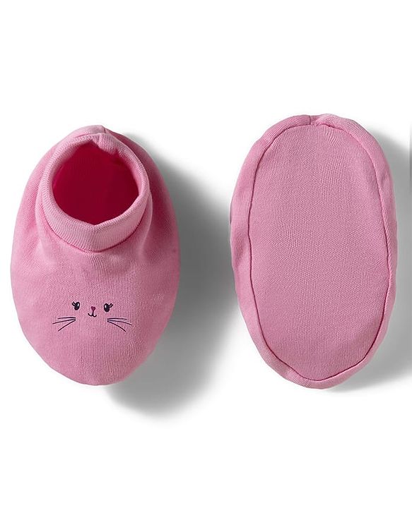 Babyhug 100% Cotton Knit Full Sleeves Bunny Embroidered Romper With Hairband & Booties - Pink