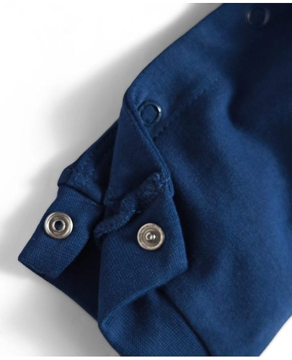 Babyhug 100% Cotton Interlock Knit Full Sleeves Party Romper with Attached Waist Coat & Bow & Bear Patch - Red & Navy Blue