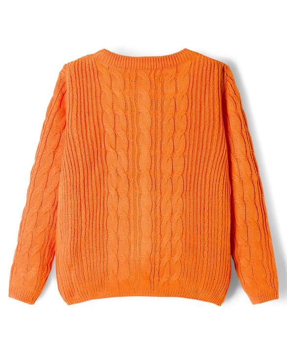 Pine Kids Knit Full Sleeves Front Open Sweater With Inner Tee & Cable Knit Design - Orange